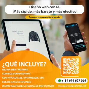 Diseño web! Rápido, barato y efectivo. 📌 ¿QUÉ INCLUYE? 🌐 Alojamiento Hosting "Hosting seguro y rápido para que tu web esté siempre online." 📱 Diseño Responsive (Adaptado a Móvil) "Tu web se verá perfecta en cualquier dispositivo: móvil, tablet o PC." 📧 Cuentas Corporativas de Correo Electrónico "Correos profesionales con tu dominio (ej: info@tuempresa.com)." 🔍 Optimización SEO "Posicionamos tu web en Google para que te encuentren más clientes." 📝 Formularios de Contacto "Formularios integrados para captar leads y consultas." 📱 Enlaces a Redes Sociales "Botones directos a tus redes para aumentar engagement." 🛍️ Lista de Productos o Servicios "Catálogo digital atractivo y fácil de actualizar." 💳 Pasarela de Pago "Sistema seguro para recibir pagos online (Tarjeta, PayPal, etc.)." ⭐ Enlace a Reseñas Google "Integración con Google My Business para generar confianza."